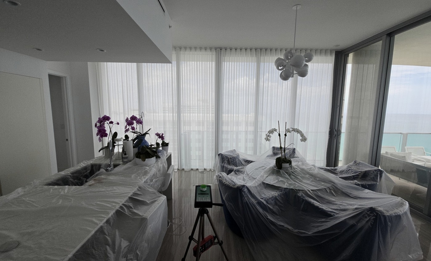 Occupied residence with furnishings carefully protected during assessment